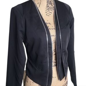 S. Line Zipper Embellished Black Open-Front Collarless Blazer